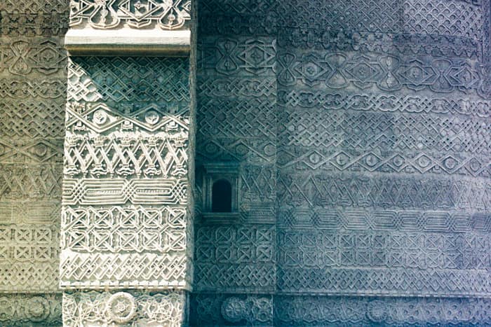 Carved details on the buttresses of Trei Ierarhi Church