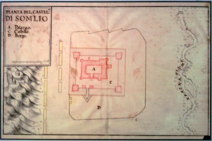 Immagine storica del castello intitolata Castel di Somlo