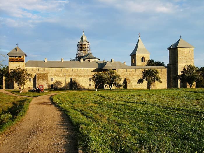 Dragomirna Monastery at sunset