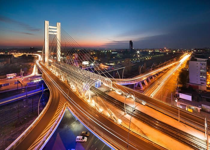 The Basarab Overpass in Bucharest at night